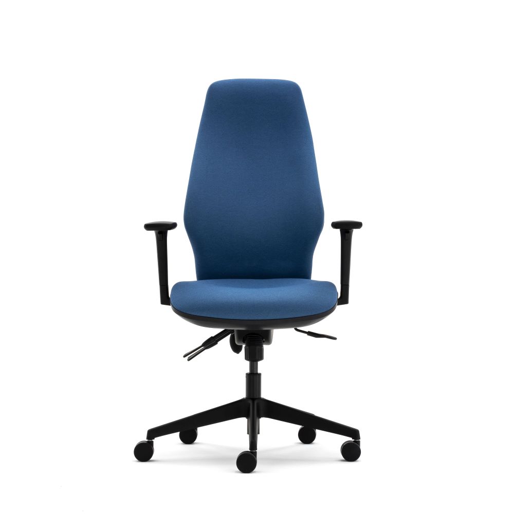 Front view - Ergonomic Task Chair with height adjustable arms - Senator Torasen Orthopaedica 300 Series Range. Finished in an era fabric upholstery and black components. Choose between an independent or synchro mechanism, and ergonomic features.