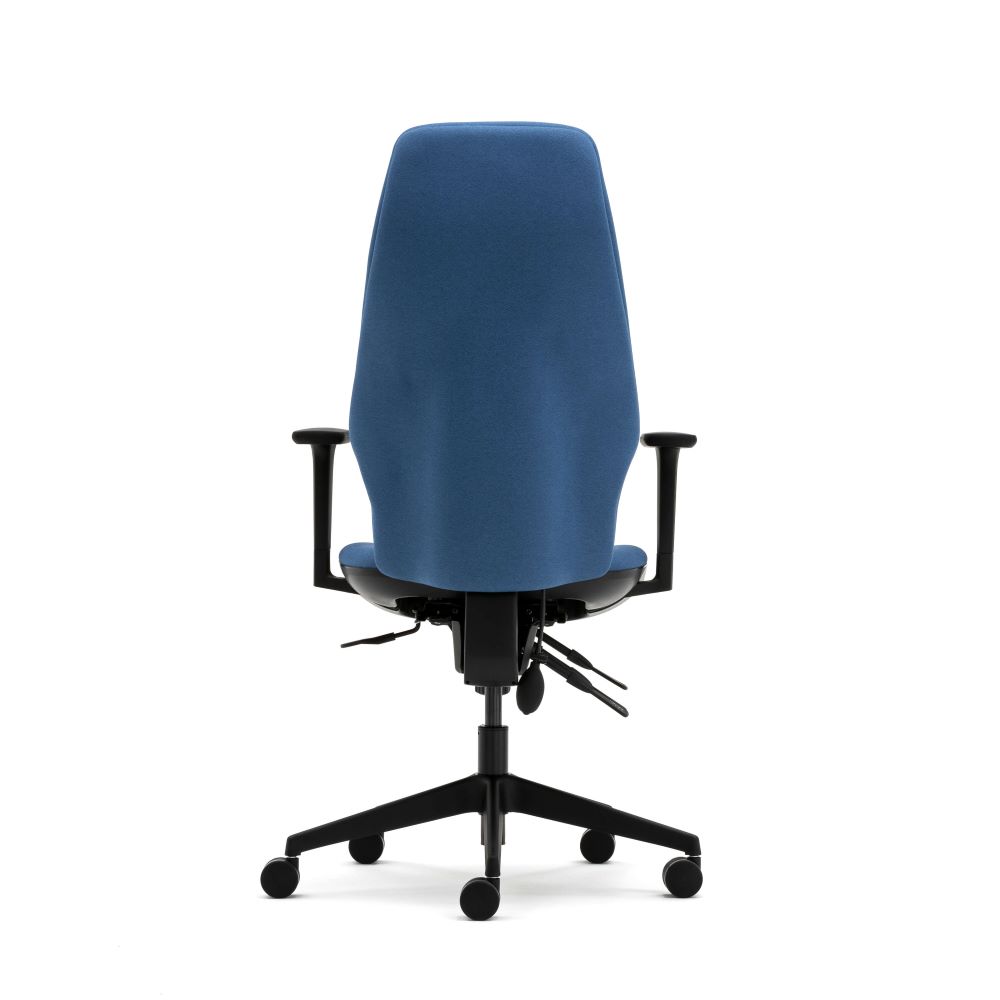 Torasen Orthopaedica 300 Series Range, task chair with era fabric upholstery and black components - back view.